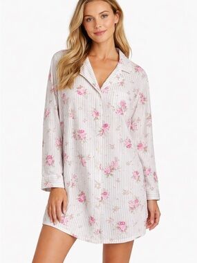 Lauren Ralph Lauren Floral Sleep Shirt 1X Oversized Cotton Button Front
